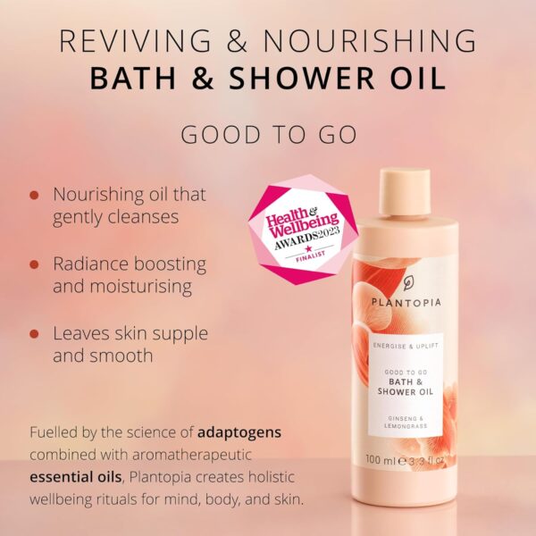 Plantopia Bath Oil & Shower Oil - Moisturising & Radiance Boosting - Energising Ginseng & Lemongrass - Aromatherapy Essential Oil Blend - Vegan Cruelty Free, 100ml