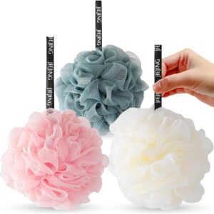 KISUOMAOYI Loofah Shower Puff 3Pcs - Ultra Soft Mesh Bath Sponges for Adults Exfoliating, Scrubbing and Cleaning - Body Scrubbers for Use in Shower