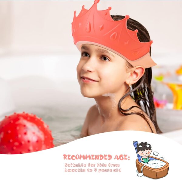 RosewineC Baby Shower Cap Shield for Eye and Ear Protection, Adjustable Hair Washing Bath Hat Shower Cap for Kids from 6 Months to 9 Years Old, Crown Shape (Pink)