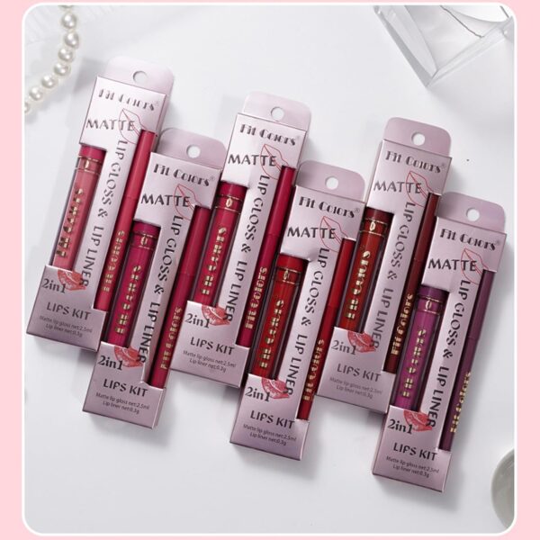 Lip Liner And Lipstick Set, Matte Liquid Lipstick Lip Liner Set Long Lasting Moisturizing Velvety Lipstick Matte Pink Lip Gloss Waterproof Non-Stick Cup Liquid Lipstick Lipliner Make Up Gift Set