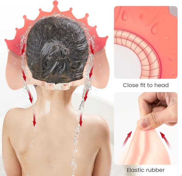 FUNUPUP Baby Shower Cap, Kids Shampoo Shower Bath Cap Adjustable Hair Washing Shampoo Shield Baby Visor for Eyes and Ears Protector (Pink)