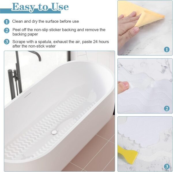 Mynoozi 36PCS Non-Slip Strip Stickers for Bath and Shower, Wave Anti-Slip Strip with Scraper, Non Slip Bathtub Stickers for Stairs, Shower Room, Slippery Surfaces, Sauna, Kitchen-Transparent