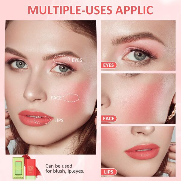 LOPHE 3 in 1 Blush Stick for Cheeks Lips Eyes, Long Lasting Lipstick Blusher Stick, Waterproof Lightweight Cream Blush, Moisturize and Blendable Blushers for Women Girls Cheeks Makeup (Hot Red)