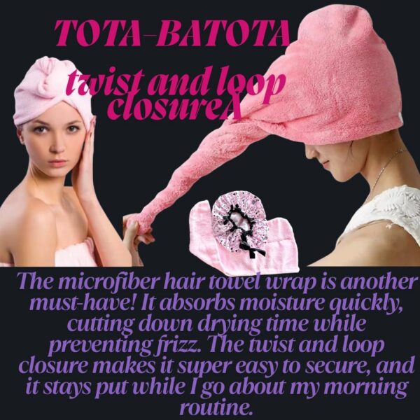 2 in 1 Hair Care Set, Shower Cap Bonnet and Microfiber Hair Towel Wrap, Pink 2-Piece Set