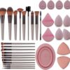 LHLXZQ Makeup Brush Set, 33 Pcs Makeup Tool Set with Makeup Sponge, Powder Puffs, Brush Cleaner, Professional Face Makeup Brushes for Foundation Powder Concealers Eyeshadow Blush, etc