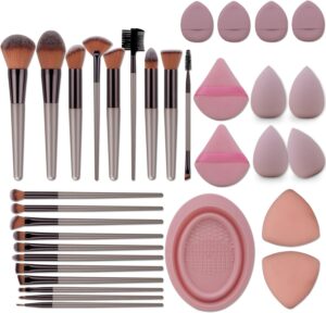 LHLXZQ Makeup Brush Set, 33 Pcs Makeup Tool Set with Makeup Sponge, Powder Puffs, Brush Cleaner, Professional Face Makeup Brushes for Foundation Powder Concealers Eyeshadow Blush, etc