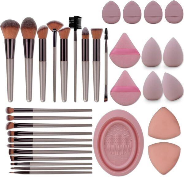 LHLXZQ Makeup Brush Set, 33 Pcs Makeup Tool Set with Makeup Sponge, Powder Puffs, Brush Cleaner, Professional Face Makeup Brushes for Foundation Powder Concealers Eyeshadow Blush, etc