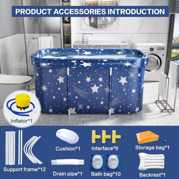 folconroad Portable Bath Adult, Double Foldable Bathtub, Soaking Standing Bath Tub for Adults Kids, Ideal for Hot Bath Ice Bath (Starry Blue)