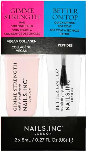 Nails.INC Mini Nail Treatment Duo, Includes Gimme Strength Nail Strengthener and Better On Top Quick Drying Top Coat, With Active Skincare Ingredients to Promote Nail Health, Cruelty Free, Vegan
