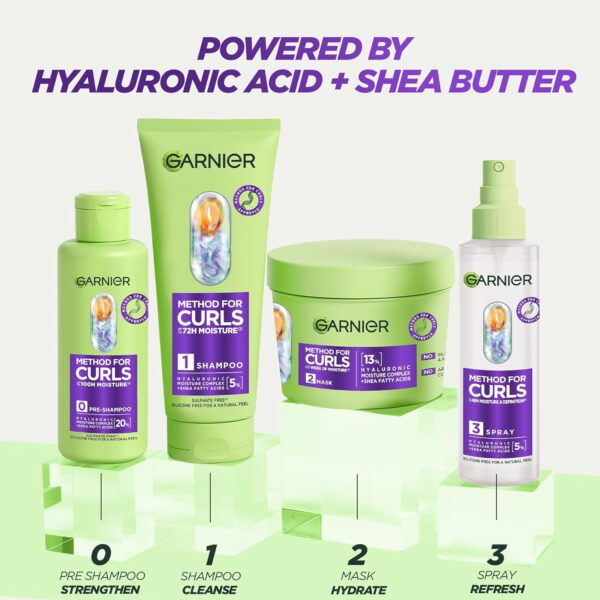 Garnier Method For Curls Deep Conditioning Mask, up to 7 days of moisture & curl definition. Designed, tested & approved on all curl types, including type 4 curls & coils. Silicone free, 370ml