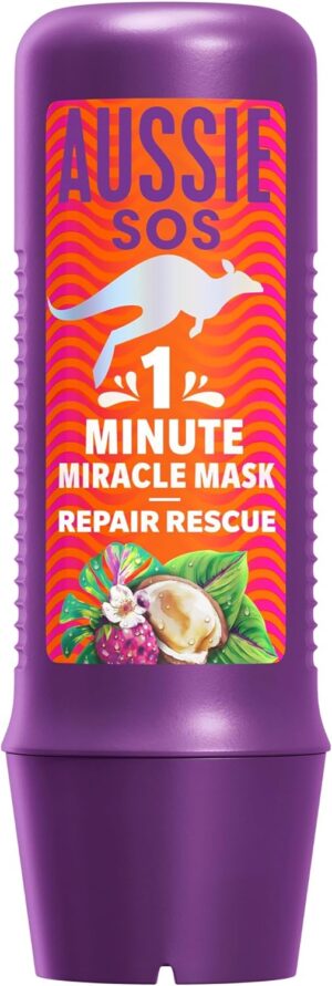 Aussie SOS 1 Minute Miracle Repair Rescue Mask 250ml to Deeply Nourish Dry, Damaged Hair