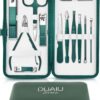 Nail Clippers Manicure Set DUAIU 12PCs Professional Nail Clipper Set Stainless Steel Pedicure Kit for Men Women Nail Care Tools Grooming Kit with Travel Case (Green)