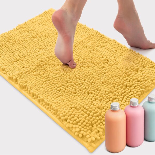 LuxUrux Bath Mat-Extra-Soft Plush Bath Shower Bathroom Rug, 1'' Chenille Microfiber Material, Super Absorbent Shaggy Bath Rug (Yellow, 50 x 80 cm)