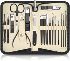 Manicure Set 18pcs,DUAIU Manicure Pedicure Tools Kit,Nail Clipper Set Gifts for Women/Men,Stainless Steel Nail Set Manicure For Toe and Finger Nails Grooming Care with Zipper Bag