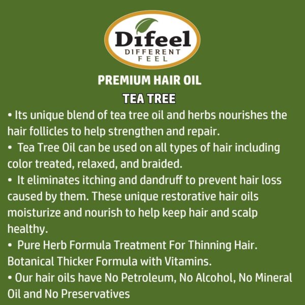 Difeel Premium Natural Hair Oil - Tea Tree Oil, For Itchy Dry Scalp, Pure Herb Formula With Vitamins, Strengthens & Repairs Hair Follicles, Eliminates Itching & Dandruff, For All Hair Types 210 ml