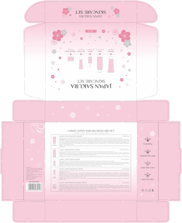 LAIKOU SkinCare Set, JAPAN Sakura Skin Care Sets & Kits - Cleanser,Toner,Face Serum,Eye Cream,Face Cream, Gift Set for Teenage Girls Women Mom Daughter Birthday, Travel Kit for All Skin Types, 5pcs