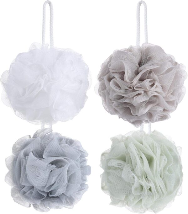 Tbestmax 4 Pack Mesh Pouf Bath Sponge - Mesh Loofah Body Exfoliating Shower Ball Shower Sponge