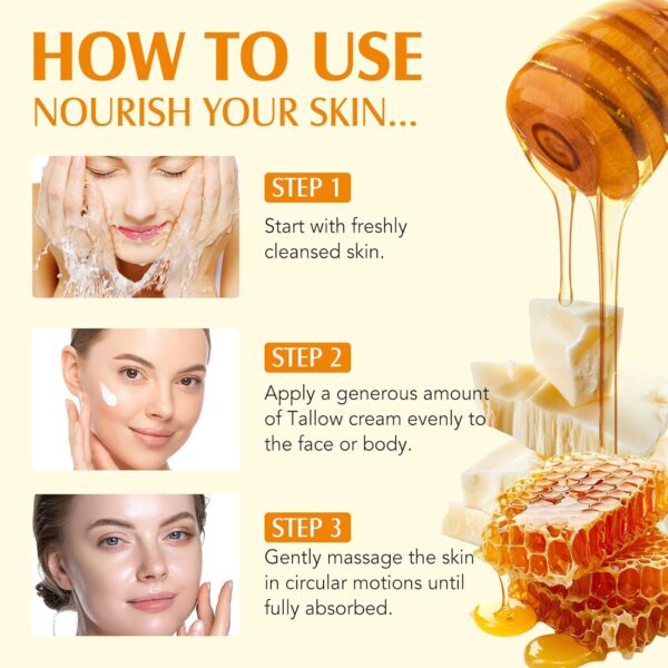 Beef Tallow for Skin,Meifenla Tallow and Honey Cream Natural Tallow Face Moisturizer, Organic Hydrating Beef Tallow Balm Deeply Moisturizing for Face & Body Skin Care