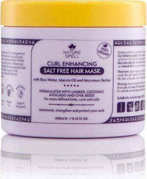 Curl Enhancing Hair Mask for Curly Hair by Nature Spell 400ml – Infused with Rice Water & Linseed, For All Curl Types, Sulphate Free Hair Mask, 100% Vegan, Made in the UK, white