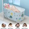 Warmiehomy Portable Foldable Bathtub for Adults,120X50X55cm Freestanding Soaking Bathtub with Cushion and Backrest,Hot Bath Ice Bath SPA Tub for Shower,Folding Bathtub for Adults Kids,Ocean Style