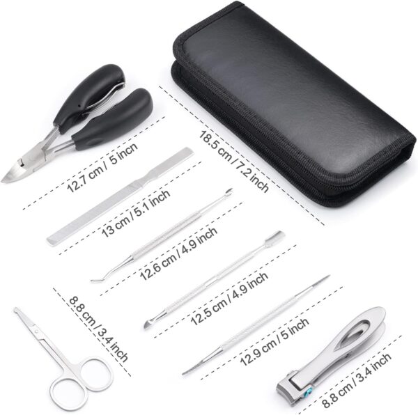 Toenail Clippers Set for Thick & Ingrown Hard Toenail Fingernail, 7PCS Nail Clippers and Professional Podiatrist Nail Cutter-Heavy Duty Stainless Steel Pedicure Toenail Scissors for Men Women (Black)