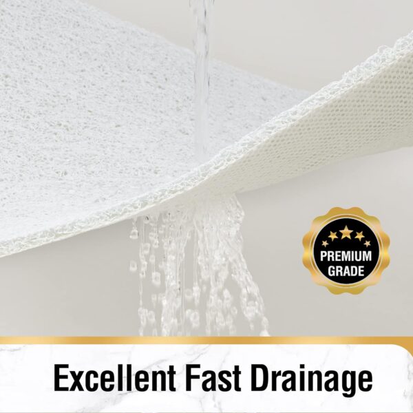 HITSLAM Shower mat Non Slip, 60 x 40 CM Non Slip Bath Mat with Drain, Soft PVC Loofah Shower Bath Mat for Tub, Quick Drying Shower Mat for Bathroom, White