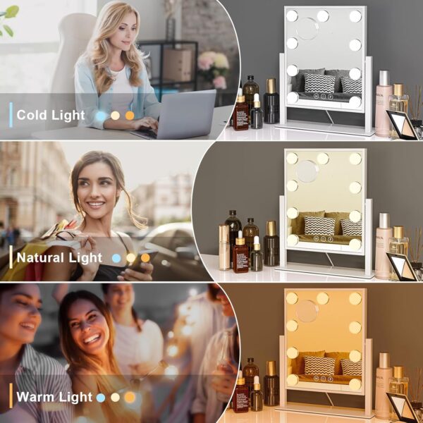 Dripex Hollywood LED Vanity Mirror, 30 x 36 cm Lighted Makeup Mirror with 9 Dimmable Bulbs, 360°Rotation, 3 Color Lighting Modes, Touch Screen Control, Light up Dressing Table Mirror for Bedroom