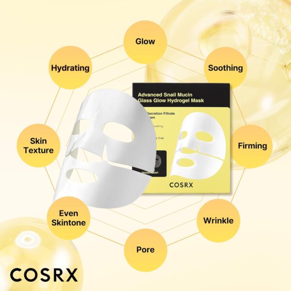 COSRX Advanced Snail Mucin Glass Glow Hydrogel Face Masks Skincare, Collagen Face Mask, Overnight Peel Off Korean Face Mask for Hydration Boost, Glass Skin Face Mask Korean Skincare, Pack of 3