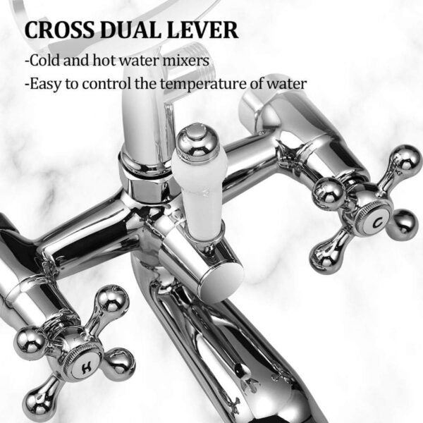 Wasserrhythm Bath Mixer Taps with Shower Attachment Victorian Traditional Telephone Bathroom Bathtub Filler Tap Deck Mounted Cross Dual Handle Handhled Shower