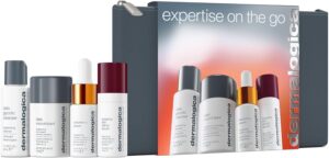 Dermalogica Expertise on the Go Gift Set, Travel-Size Daily Cleanser 50ml, Daily Microfoliant 13g, BioLumin-C Serum 15ml, Retinol Serum 15ml, Skincare Set, Pack of 4 + Travel Bag