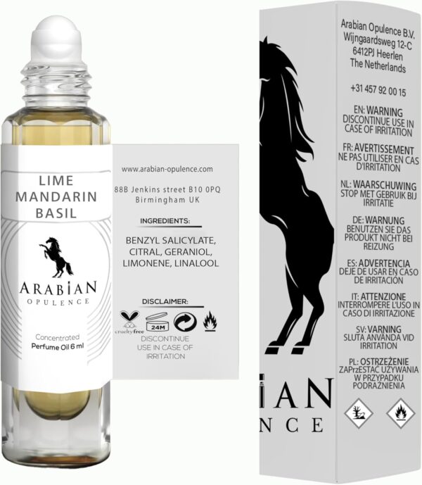 Arabian Opulence FR187 LIME, MANDARIN AND BASIL Roll-on Perfume Oil | Concentrated Fragrance Body Oil | Long Lasting Oil Based Perfume for Unisex | Alcohol-Free Travel Size Bottle (6ml)