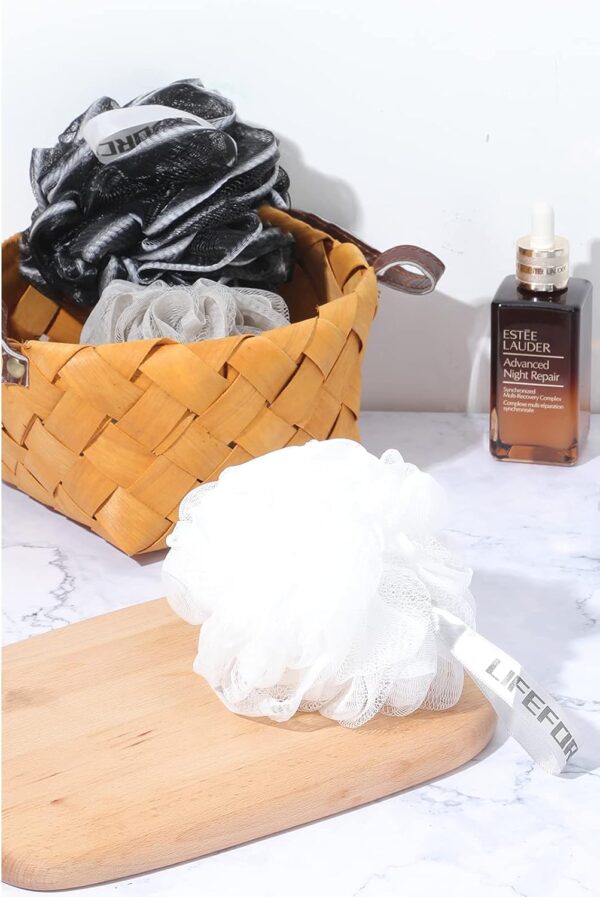 Lifeforce Shower Puff Loofah 60g/ PCS, Shower Exfoliating Bath Sponge for Adults, Comfortable and Soft Mesh Bath Loofah Body Exfoliating Bath Sponge, Luxurious Classic Colours(Set of 3)