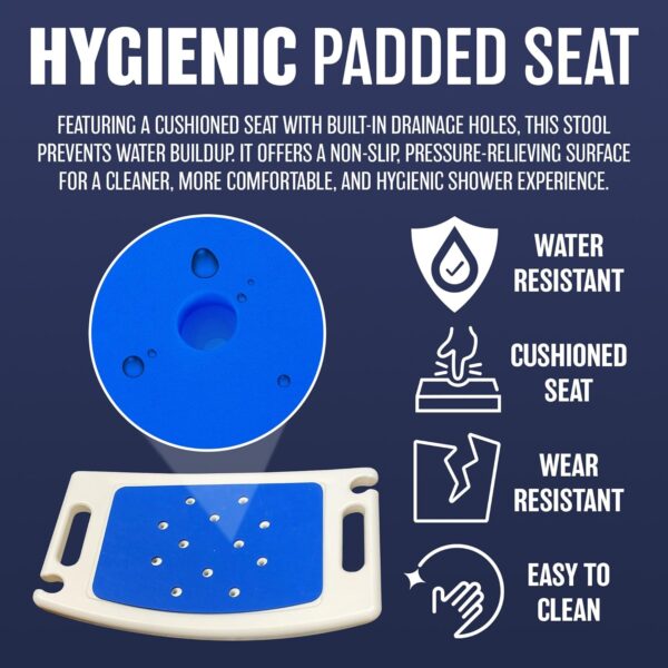 Bath Room Stool for Elderly - 6 Level Height Adjustable Aluminium Disabled Chair for Shower | Non-Slip Design with Padded Seat Drainage Holes Foot Pad | Bathroom Chairs Stools for Adults - Blue Seats