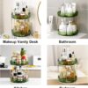 GLAMFORT Rotating Makeup Organiser, Acrylic 2 Tier Perfume Beauty Skincare Organiser, 360 Spinning Cosmetic Storage for Vanity Desk, Bedroom, Bathroom, Countertop, Green