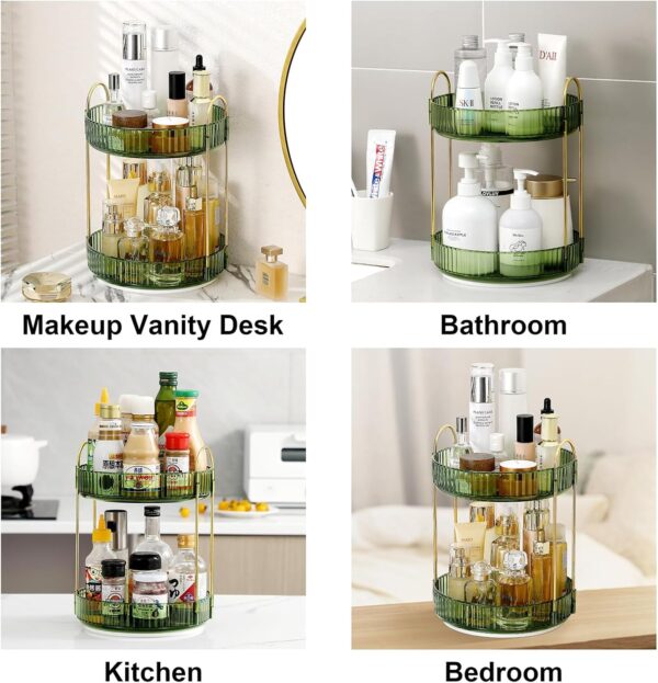 GLAMFORT Rotating Makeup Organiser, Acrylic 2 Tier Perfume Beauty Skincare Organiser, 360 Spinning Cosmetic Storage for Vanity Desk, Bedroom, Bathroom, Countertop, Green