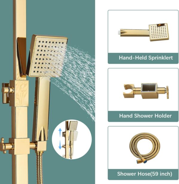 Onyzpily Gold Shower Mixer taps Shower Set Shower System 3-Function with Rainfall Shower Handheld Bath tub