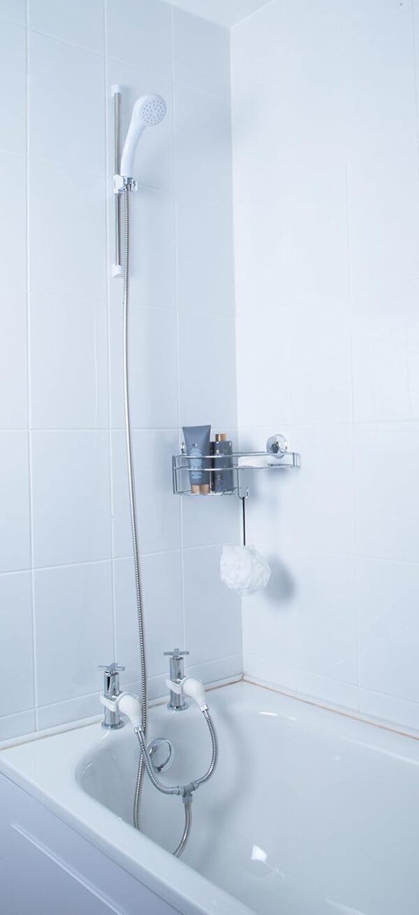 Croydex Secura Shower Set with Shower Head, 1750mm Stainless Steel Hose and Tap Shower Attachments, Suitable for High and Low Pressure Systems, Combi Boilers, Includes Riser Rail, White & Chrome