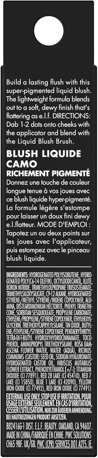 e.l.f. Camo Liquid Blush, Long-Lasting Liquid Blush For High-Pigment Colour, Creates A Soft, Dewy Finish, Vegan & Cruelty-Free, Dusty Rosé