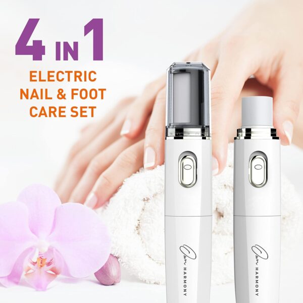 Own Harmony Electric Foot File Callus Remover & Electronic Nail File (4 in 1) Best Mani Pedi Tools - Professional Manicure & Pedicure Care Set - Perfect Toenail Polisher and Shine Buffer (USB Cord)