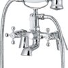 ENKI, Beaumont, BBT0257, Chrome, Bath Shower Mixer Taps & Shower Attachment, Solid Brass, Cross Handle, Traditional Design, Compression Valves, Easy to Install