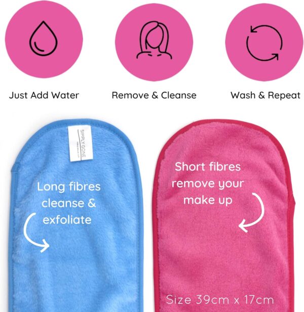 Simply Gone Make Up Remover Cloths | Reusable Makeup Removing Face Cloth ideal for Sensitive Skin | Makeup Remover Flannel 2 Set (Blue & Pink)