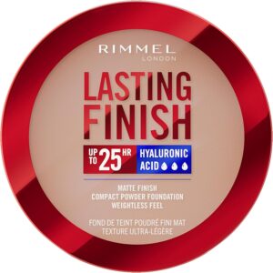 Rimmel Lasting Finish 25 HR Compact Foundation 003 Sesame, Matte Buildable Coverage, Powder-to-Cream, Anti-Pollution Shields, SPF 20, Hyaluronic Acid, Waterproof, Hides Imperfections