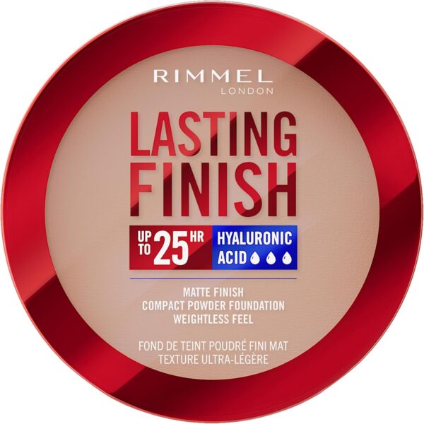 Rimmel Lasting Finish 25 HR Compact Foundation 003 Sesame, Matte Buildable Coverage, Powder-to-Cream, Anti-Pollution Shields, SPF 20, Hyaluronic Acid, Waterproof, Hides Imperfections