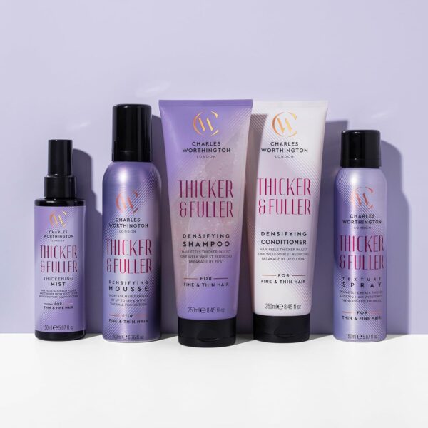Charles Worthington Thicker and Fuller Densifying Conditioner, Hair Thickening Conditioner for Fine Hair, Hair Thickening Products for Women and Men, Salon Hair Repair, 250 ml