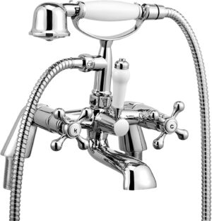 Wasserrhythm Bath Mixer Taps with Shower Attachment Victorian Traditional Telephone Bathroom Bathtub Filler Tap Deck Mounted Cross Dual Handle Handhled Shower