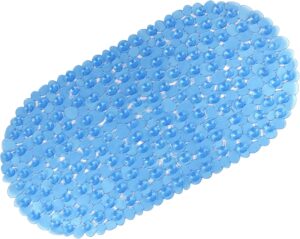 WELTRXE Bath Mat Non Slip Anti Mould for Inside Bath, Anti Slip Shower Mat, 69 x 36 cm Blue Oval Pebble PVC Bathtub Mat, Soft Comfortable Bath Mat with Suction Cups & Drainage Holes for Elderly Child