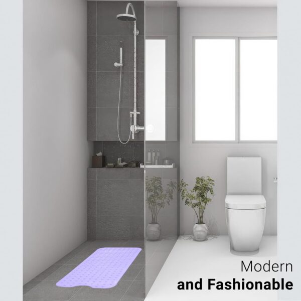 ADOV Bath Mat Non Slip, 100x40cm Extra Long Shower Mat Anti Mould, Anti-Bacterial Bathtub Mats, 200 Strong Suction Cups and Drain Holes, Mildew Resistant Machine Washable Bathroom Kids Mat - Purple