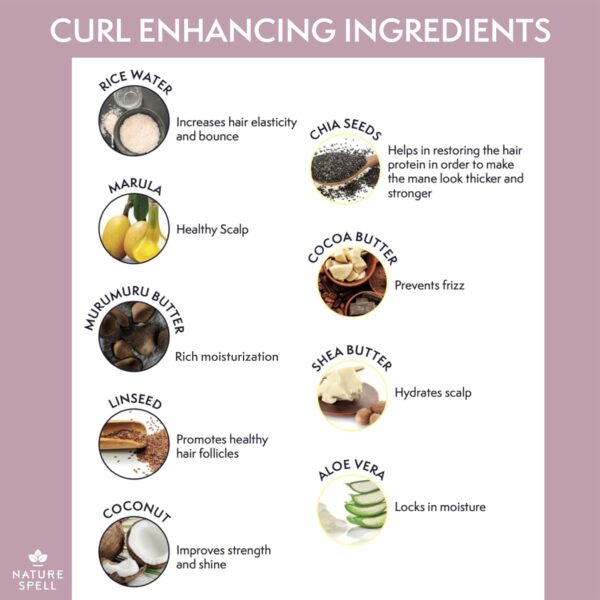 Curl Enhancing Hair Mask for Curly Hair by Nature Spell 400ml – Infused with Rice Water & Linseed, For All Curl Types, Sulphate Free Hair Mask, 100% Vegan, Made in the UK, white
