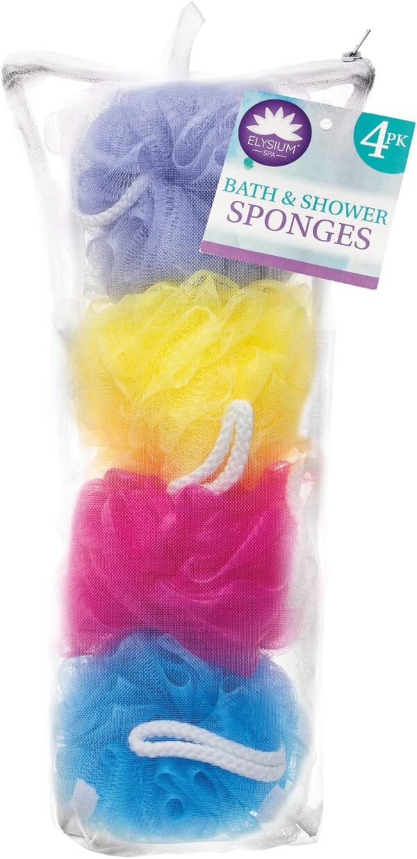 Elysium Spa Pack of 4 Mesh Exfoliating Bath And Shower Body Puff Sponges