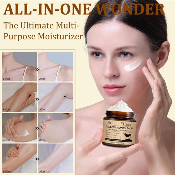 120g beef tallow, beef tallow skin care, Tallow and Honey Cream, Natural Tallow Face Moisturizer, Organic Hydrating Beef Tallow Balm Deeply Moisturizing for Face & Body Skin Care.